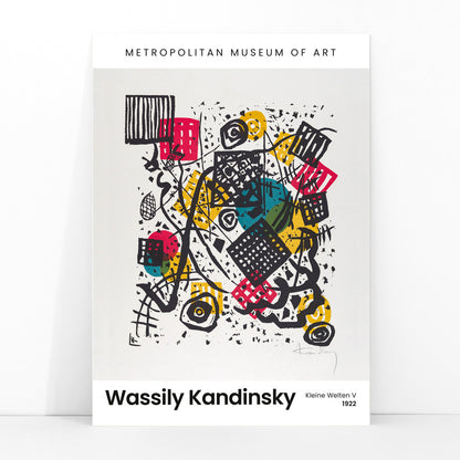 Abstract geometric composition with bold shapes and vibrant colors Kleine Welten V Small Worlds V by Wassily Kandinsky poster wall decor, framed and displayed in modern living room decor