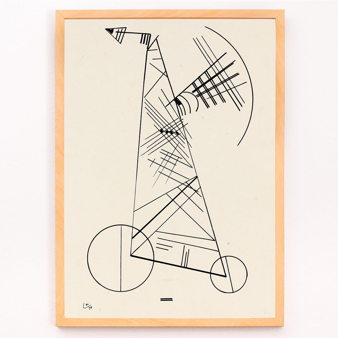 Closeup detail of Abstract black geometric line art on white by Wassily Kandinsky Ohne Titel modern wall decor poster