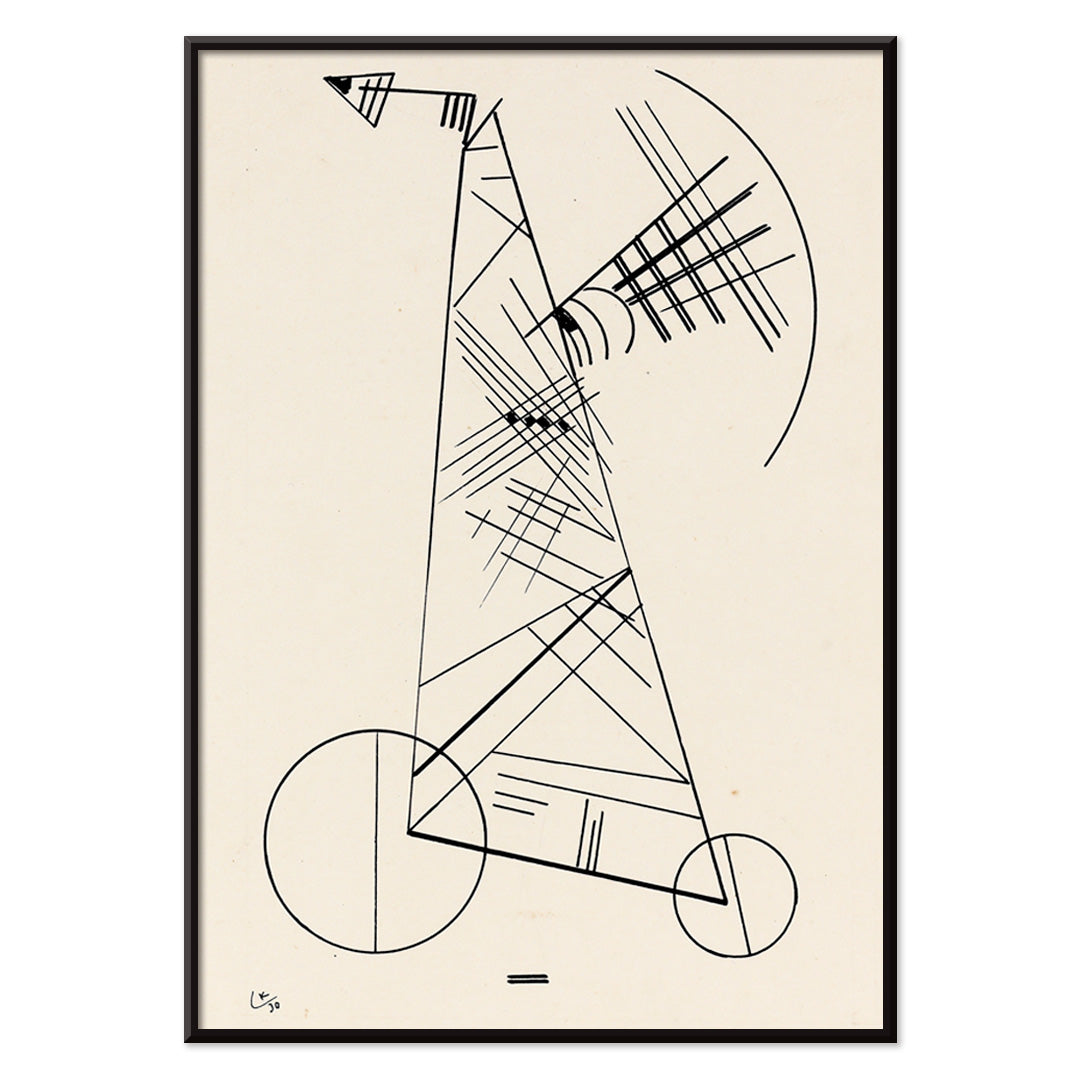 Abstract black geometric line art on white by Wassily Kandinsky Ohne Titel modern wall decor poster, with black aluminium frame on white background
