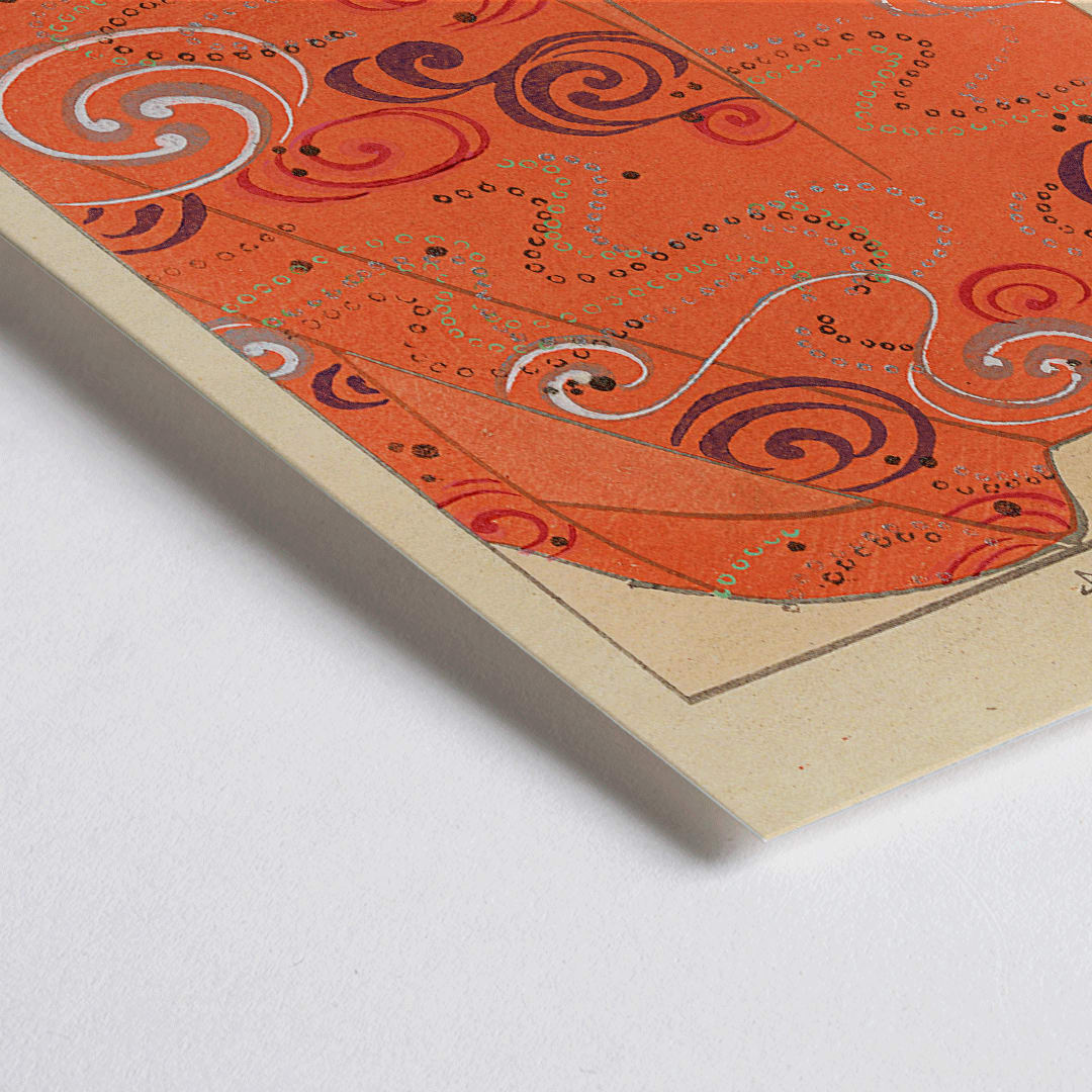 Closeup detail of Swirling orange kimono with patterns Yachigusa v 15 Pl 06 by Seiko Ueno Japanese art poster