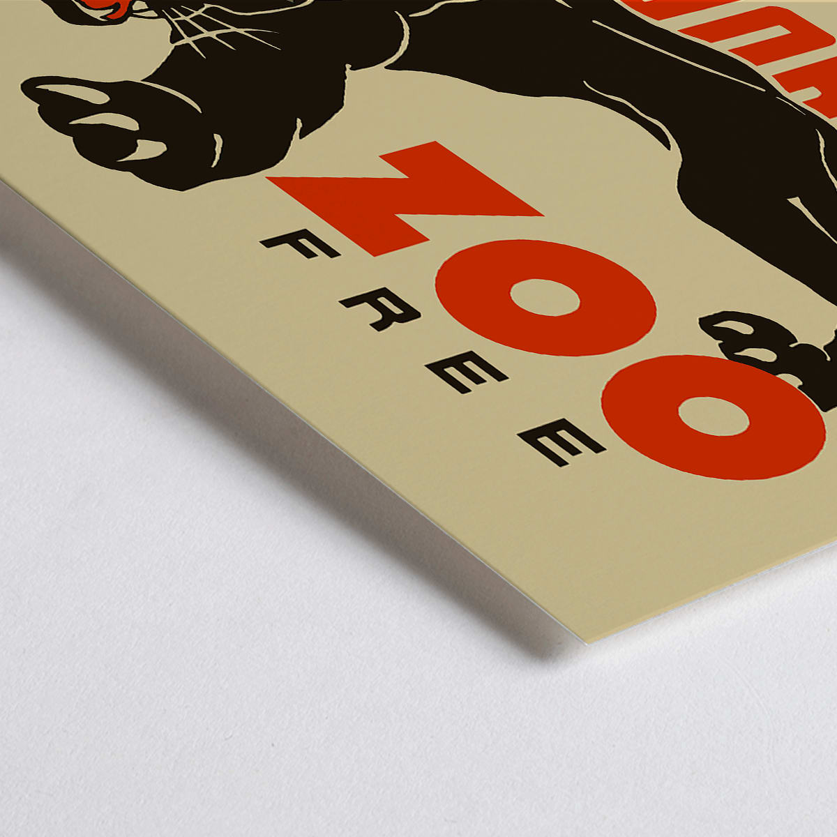 Closeup detail of Visit Brookside Zoo poster featuring a black leopard illustration by Carken with the text Visit Brookside Zoo Free