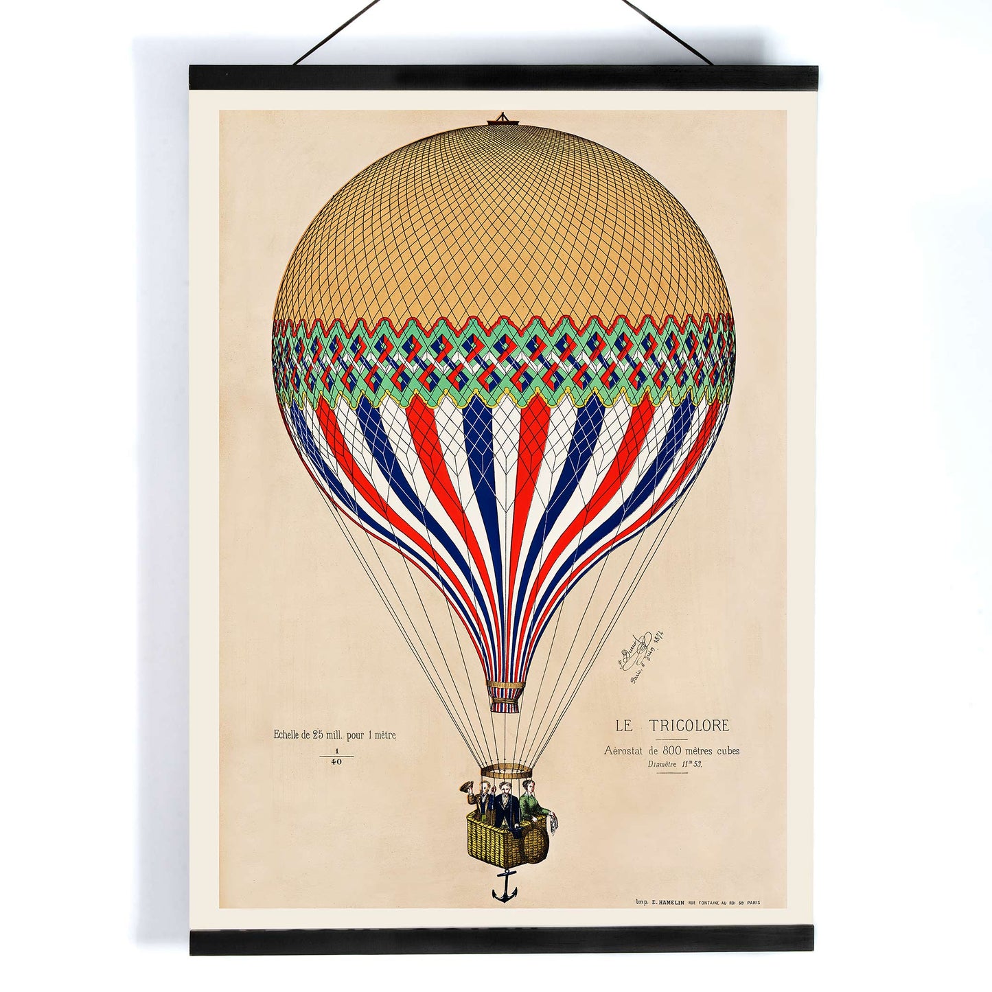 Black Pine magnetic wood frame with two sleek wooden bars and a simple rope for hanging, displaying a poster on a wall in a modern, elegant setting, scene picture showing a poster in the frame