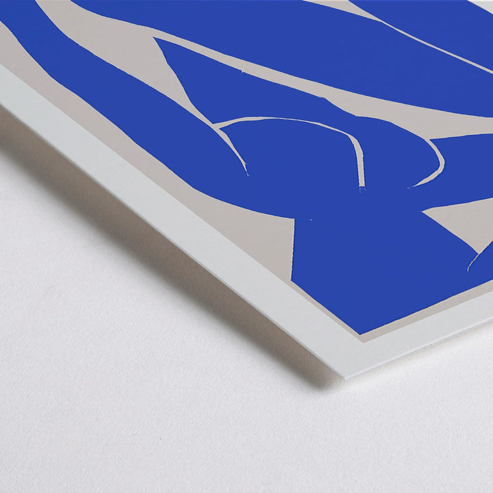 Closeup detail of Nu Bleu III by Henri Matisse abstract blue figure on white background minimalist art poster
