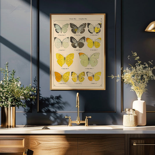 Exotic butterflies illustration and poster by Otto Staudinger titled Exotic Butterflies Pl021 featuring detailed colorful species, framed and displayed in home decor