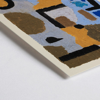 Closeup detail of Abstract geometric art in blue and brown earthy tones by Paul Klee titled With the Two Lost Ones poster