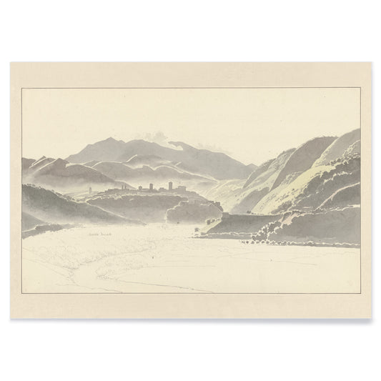 Landscape of Cittaducale with hills mountains and distant town by Josephus Augustus Knip poster titled View of Cittaducale, with black aluminium frame on white background