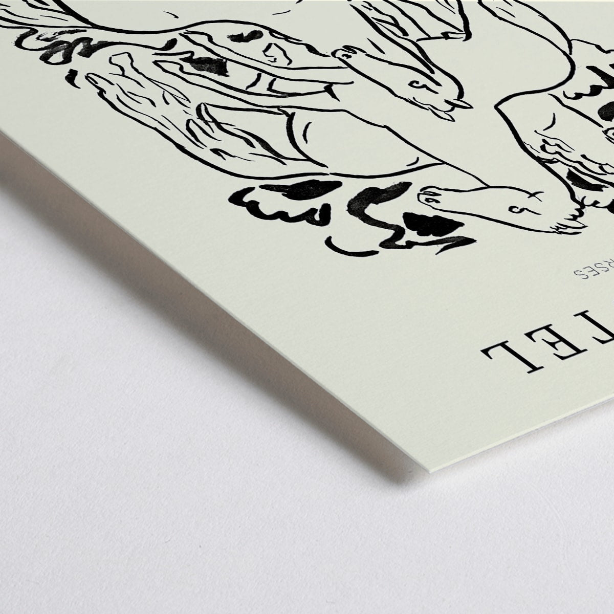 Closeup detail of Three Horses by Leo Gestel black and white illustration of three horses in dynamic poses poster