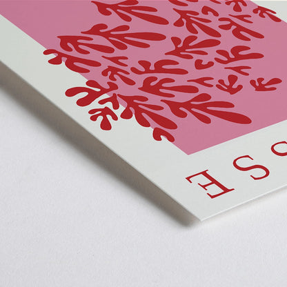 Closeup detail of Papiers decoupes 3 Matisse inspired red and pink abstract art print poster with cut out shapes on pink background Berggruen gallery affiche