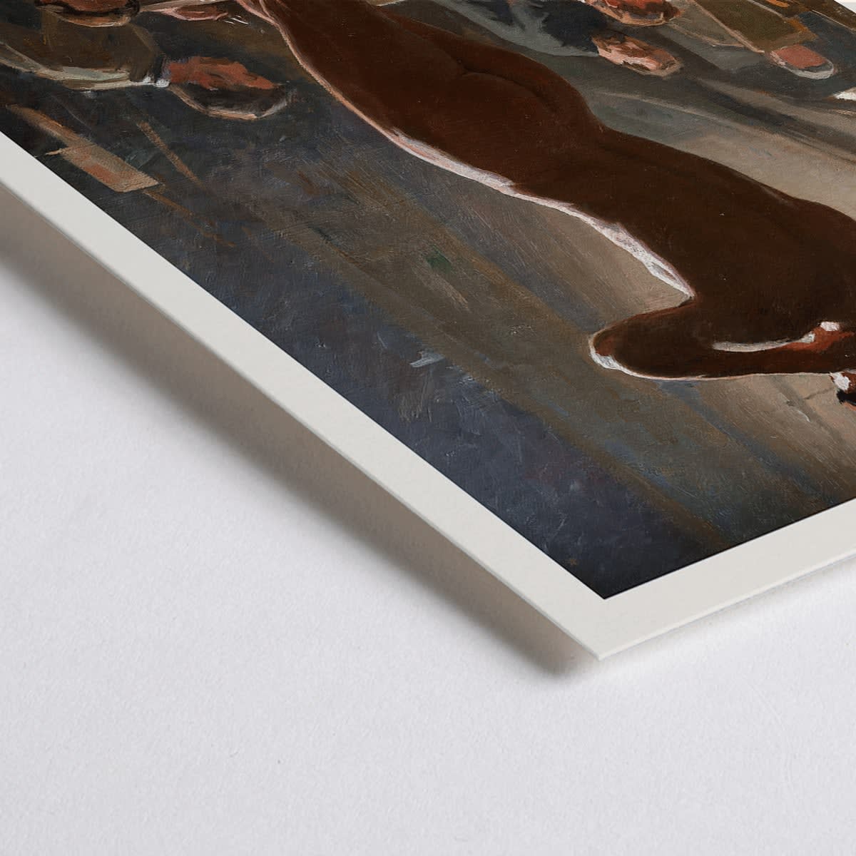 Closeup detail of Model study in an art studio by Laurits Tuxen poster of a model posing with artists sketching in Bonnats studio