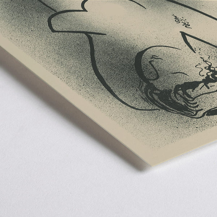 Closeup detail of Minimalistic line art poster of a nude woman adjusting her hair by Mikulas Galanda titled Toaleta