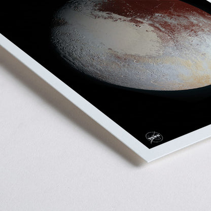 Closeup detail of Pluto by NASA black framed poster featuring detailed surface textures