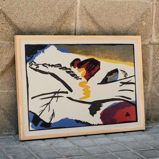 Abstract modern art poster Lyrisches by Wassily Kandinsky with bold lines and vivid colors, framed and displayed in home decor