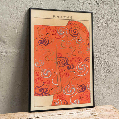 Swirling orange kimono with patterns Yachigusa v 15 Pl 06 by Seiko Ueno Japanese art poster, framed and displayed in home decor