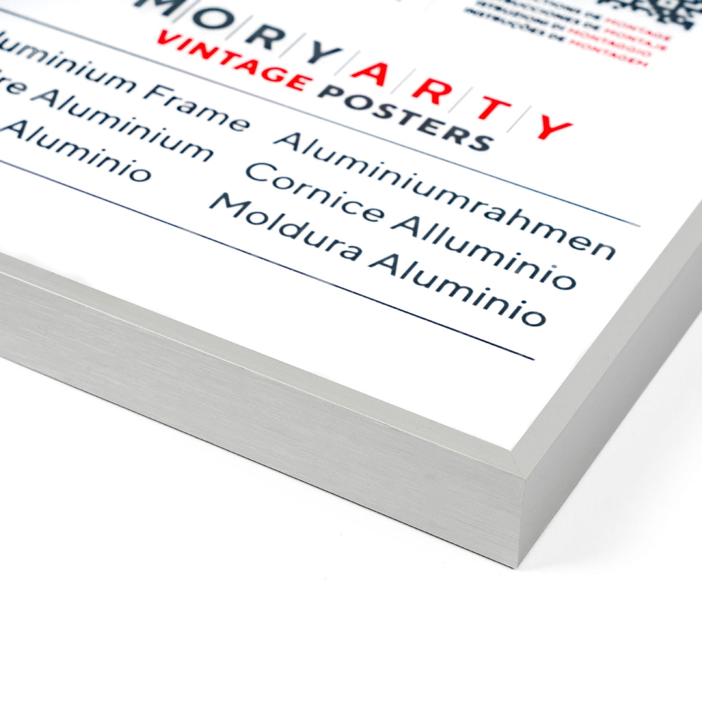 Silver aluminium picture frame with clean lines and a subtle metallic finish, suitable for displaying photos or artwork in a modern interior., front corner closeup picture