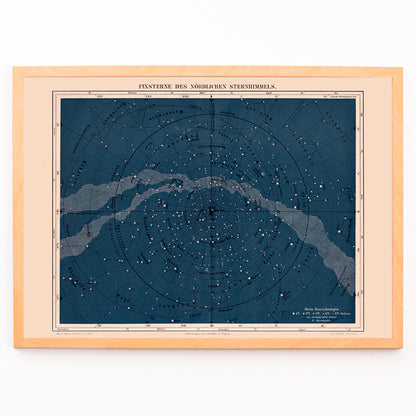 Closeup detail of Star map of the Milky Way North Hemisphere by Institute of Liepzig featuring labeled constellations and celestial features