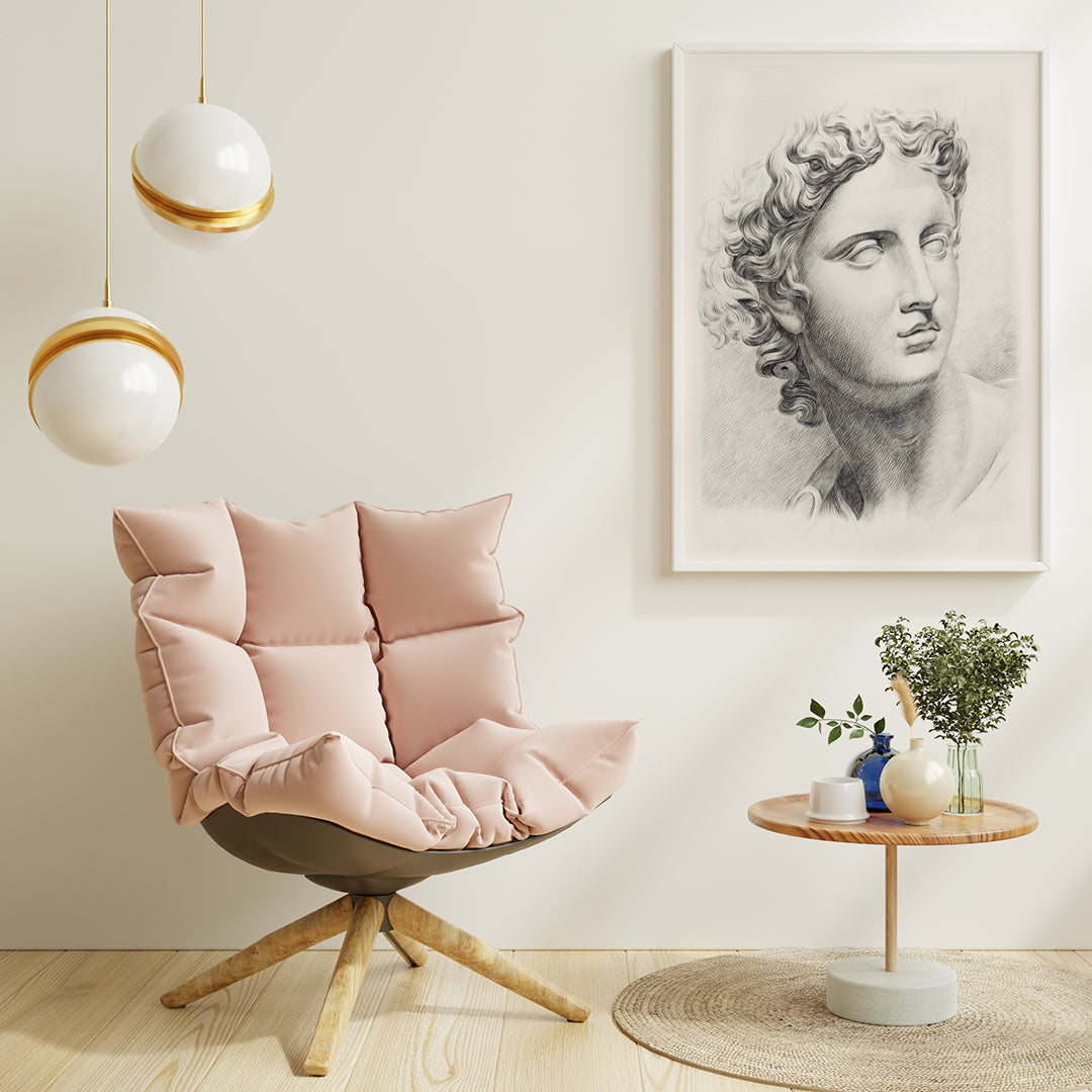 Academy study of a mans head after a plaster cast antique statue by Johannes Tavenraat detailed drawing and poster, framed and displayed in home decor